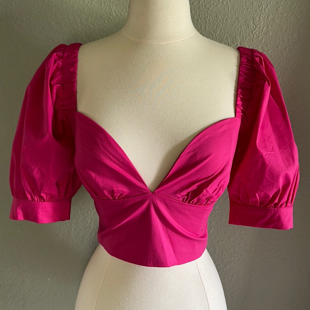 More to Come poplin pink crop top